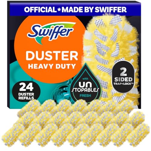 Swiffer Dusters Heavy Duty, Feather Head Multi-Surface Duster Refills for Cleaning, Unstopables, Yellow, 24 Count (4 Packs of 6)