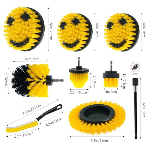 TOWBRUS 10 Pack Drill Brush Attachment Set, Drill Scrubber Brush Kit, Drill Cleaning Brush, Scrub Brush for Grout Floor Tub Shower Bathtub Tile Sink Toilet Bathroom Kitchen Car Yellow