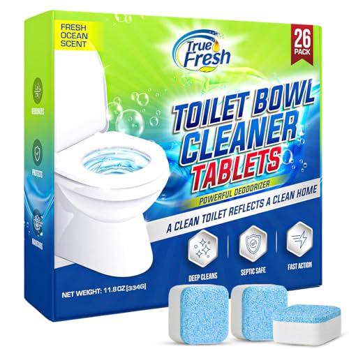True Fresh Toilet Bowl Cleaner Tablets 26 Pack Deodorizer & Septic Safe Deep Cleaning, Odor Eliminator, Stain Remover for Long-Lasting Freshness Fresh Ocean Scent