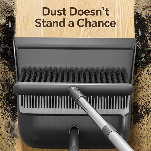 POPMOP Broom and Dustpan Set, 52" Long Handle Standing Broom with Dustpan Combo Set with Dust Pan Teeth to Clean Pet Hair, Easy Sweeping Suitable for Home Kitchen Office Lobby
