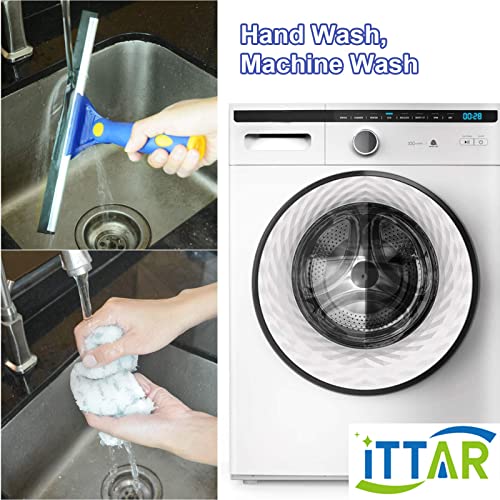 ITTAR Window Squeegee Cleaning Kit with 60 Inch Extension Pole, Glass Cleaner Tool 12" Rubber Blade & 2 Microfiber Pads, Window Washing Equipment for High Windows, Shower Doors, Car Windshield
