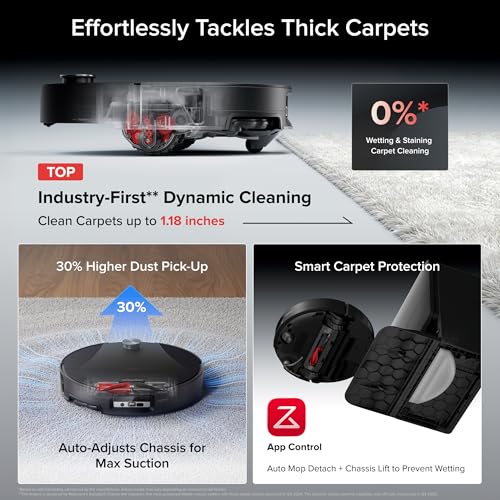roborock Saros 20 Sonic Robot Vacuum and Mop, 36,000Pa Suction, 3.46 in Double-Layer Threshold, Reactive AI 3.0 Obstacle Recognition, 212°F Hot Water Wash, Zero-Tangling, 3.14’’ Ultra Slim, Black