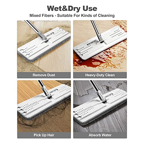 JOYMOOP Mop and Bucket Set, Hands-Free Flat Floor Mop with 3 Washable Microfiber Pads, Wet and Dry Use, Ideal for Home and Commercial Floor Cleaning