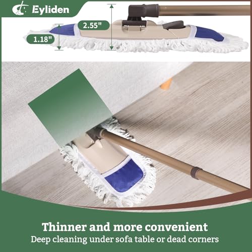 Eyliden Dust Mop, 2 Microfiber Pads, Home Commercial Cleaning, Quick Swap