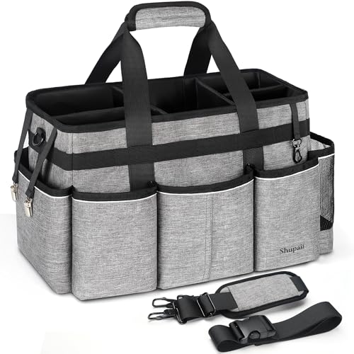 Shupaii Wearable Cleaning Caddy Bag, Cleaning Caddy Supplies Organizer with Handles for Cleaners & Housekeeper, Under Sink & Car Cleaning Tool Organizers Bag with Adjustable Shoulder Strap&Waist Belt