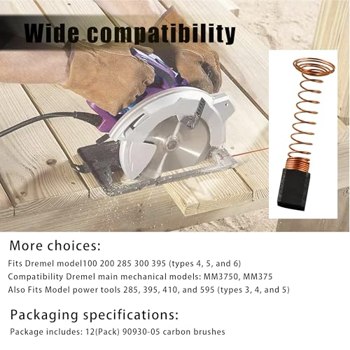 Motor Carbon Brush Compatible with Dremel 90930-05 Brush Repairing Part, Fits 100/200/275/285/300/395/410/595 (Type 4, 5 & 6) Models - 12Pack