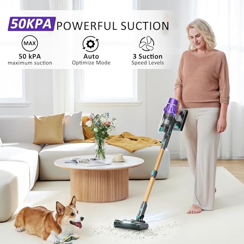 Cordless Vacuum Cleaner, 560W/50KPA/70Mins Vacuum Cleaners for Home with Auto Dust Detection/LED Touch Display, Stick Vacuum Cordless Rechargeable, Pet Vacuum for Pet Hair,Hardwood Floor,Carpet