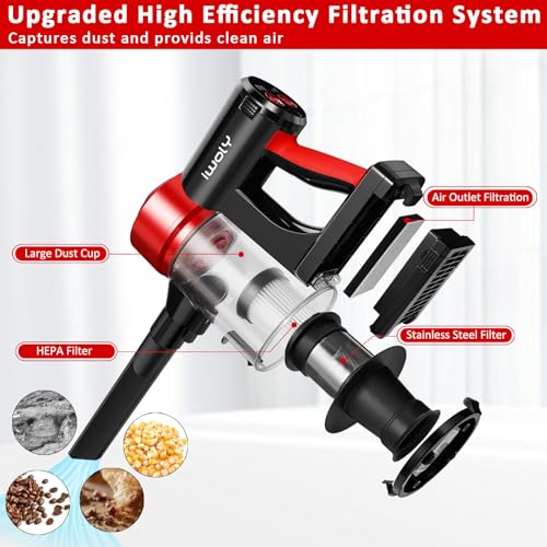 iwoly C150 Cordless Vacuum Cleaner with 2200mAh Rechargeable Battery, 18000Pa Cyclone Vacuum with HEPA Filter, Lightweight Portable Handheld Stick Vacuum for Home Hard Floor Car Cleaning