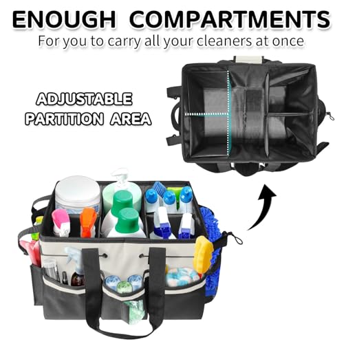 Boczif Cleaning Caddy Bag Wearable, Cleaning Caddy Supplies Organizer with Handle, Shoulder Straps & Detachable Divide, Cleaning Tool Organizers Tote Bag for Cleaners & Housekeepers (White)