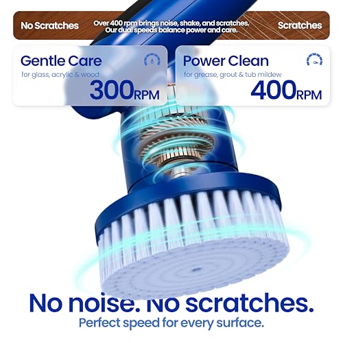 iKLYN 2026 Upgraded Electric Spin Scrubber: 120 Min Runtime, IPX7 Waterproof Cordless Power Scrubber, Adjustable Extension Handle, 8 Heads, 2 Speeds for Shower, Tub, Tile & Floor