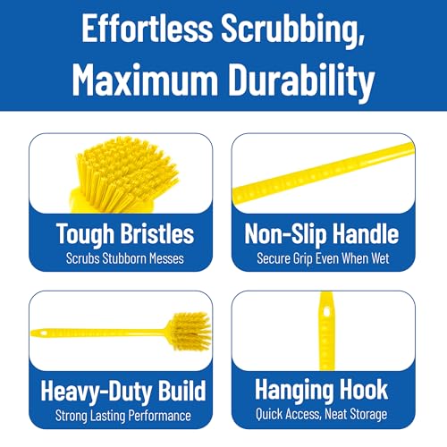 SPARTA 20" Floater Scrub Brush with Long Handle, Oil-Resistant Polyester Bristles, Multiple Trim Angles, Foam-Injected Polymer Block, Commercial Cleaning Tool, Yellow