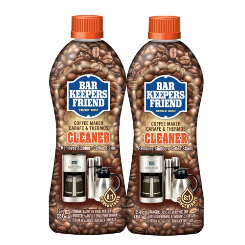 Bar Keepers Friend Coffee Maker Cleaner (2 x 12 oz) Removes Stains & Oily Residue from Espresso Machines, Carafes, Thermos, Drip Coffee Pots, Single-Cup Coffee Makers & More