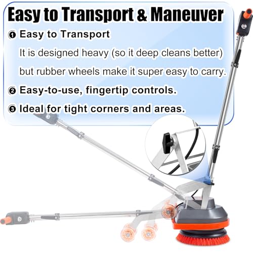 HHQ Commercial Floor Scrubber Machine with Brushes and Pads, Heavy Duty Floor Cleaner Polisher and Buffer- Deep Cleaning Tile and Grout, Hardwood Floors and Carpets without Getting on Hands and Knees