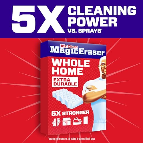 Mr. Clean Magic Eraser Sponge, All Purpose Cleaner, Cleaning Scrubber, Wall, Sneaker, Kitchen, Bathroom, Shower Cleaner, Cleaning Supplies, Melamine Sponge, Cleaning Pads, Extra Durable, 9ct