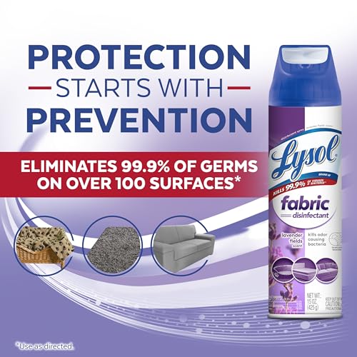 Lysol Fabric Disinfectant Spray, Sanitizing and Antibacterial Spray, For Disinfecting and Deodorizing Soft Furnishings, Lavender Fields 15 Fl. Oz (Pack of 3)