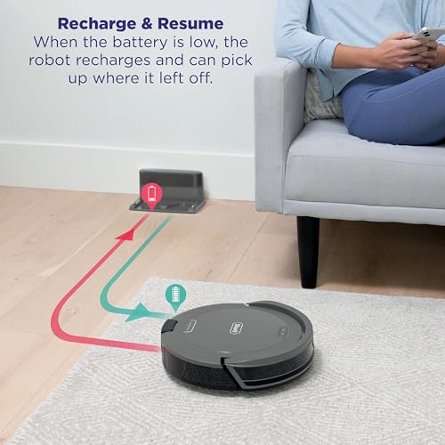 Shark Navigator Robot Vacuum with SmartPath Navigation and Self-Cleaning Brushroll, Powerful Suction, Pet Hair Pickup, Anti-Hair Wrap, for Carpets & Hard Floors, Steel Grey, RV2110