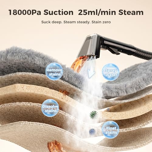 TREEUP Portable Carpet Cleaner Machine with Steam & Hot Water, 18Kpa Powerful Suction Upholstery Deep Cleaner, Handheld Carpet Spot Cleaner with 4 Tools Ideal for Rug, Pets, Car, Couch, Furniture