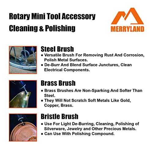 Merryland Wire Brush Mini Steel Brush Mixed Cup Wheel Pen Brush 72 Pack