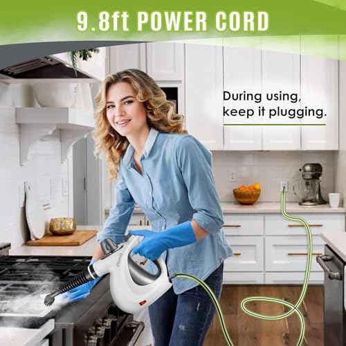 Phueut Pressurized Handheld Multi-Surface Natural Steam Cleaner with 12 pcs Accessories, Multi-Purpose Steamer for Home Use, Steamer for Cleaning Floor, Upholstery, Grout and Car