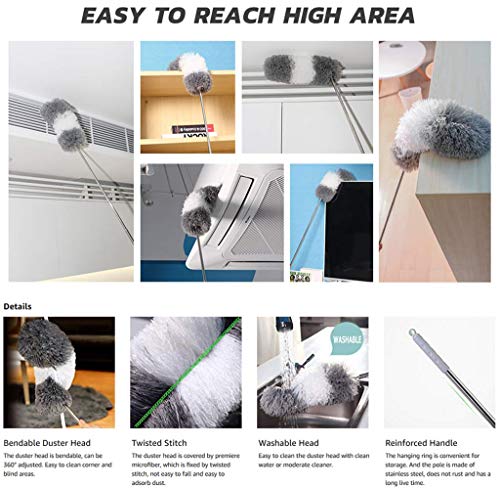 BOOMJOY Microfiber Feather Duster with Extendable Pole and Bendable Head, 100" Telescoping Duster for Cleaning Ceiling, Fan, Furniture
