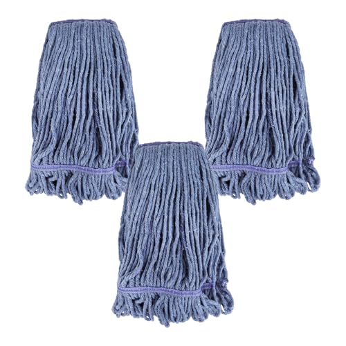 Commercial Heavy Duty Mop Heads Replacement for Rubbermaid: 3 Packs Industrial Wet Mop Head for Floor Cleaning - Commercial Products Looped End String Head Refills