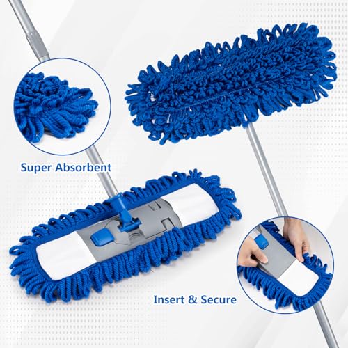Neeklinny Dust Mop for Hardwood Floors,58" Long Handle Wet & Dry Mop,180° Rotating Microfiber Washable Mop for Tile,Laminate,Vinyl Floors,Pet Hair Cleaning