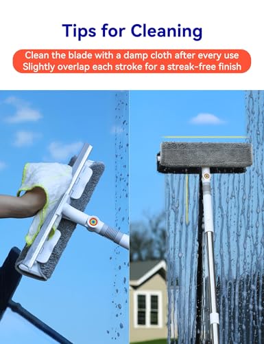 CTIME 80" Window Washing Kit with Extension Pole : Professional Window Cleaner Tool | Window Cleaning Squeegee Kit for High/Outdoor/Glass & Bathroom Surfaces with Storage Bag + 5 Microfiber Cloths