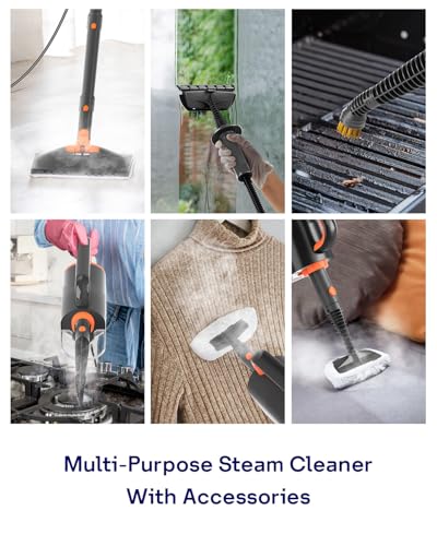 HelpX Steam Mop Cleaner with Detachable Handheld Steamer, 20 in 1 Wired Steam Cleaner with Multiple Accessories, Detachable Water Tank, Microfiber Pads for Floor Tiles Carpet and Grout Cleaning (Grey)