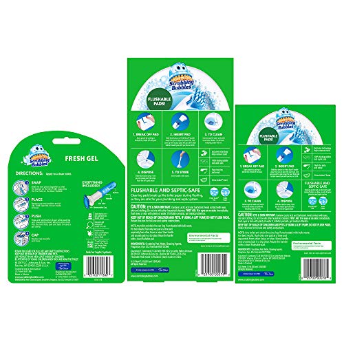 Scrubbing Bubbles Fresh Brush Toilet Bowl Brush and Holder with Toilet Cleaner Refill Pads & Gel Stamps, Cleans Limescale & Fights Odors, Citrus Scent, Includes Starter Kit + 20 Refills + 6 Gel Stamps