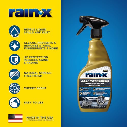 Rain-X 620232SRP All-Interior Cleaner Protectant & Repellent for Car Interiors, Cleans + Repels Liquid Spills & Dust without Residue, Cherry Scent 16 Fl Oz.