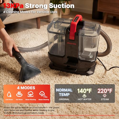Shop-Vac Portable Carpet Cleaner Machine with 212℉ Steam & Heating System, 4 Cleaning Modes Upholstery Cleaner with Versatile Tools for Car, Rug, Couch, Bathroom, Kitchen Messes, 5430270