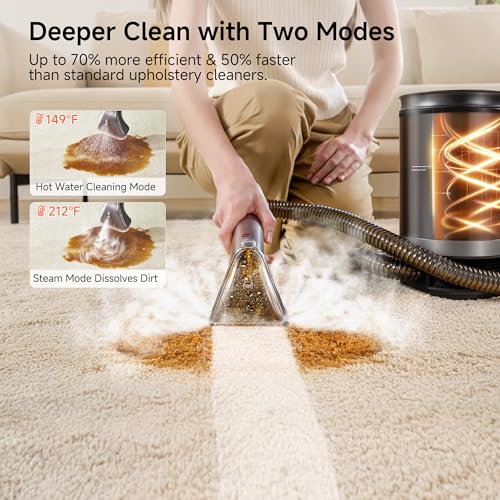 uwant Portable Carpet Cleaner with Steam& Heating System 18Kpa Powerful Suction Carpet Cleaner with 4 Cleaning Tools& Solution 2 in 1 Upholstery Cleaner Steam Cleaner for Pets, Car (Old version)