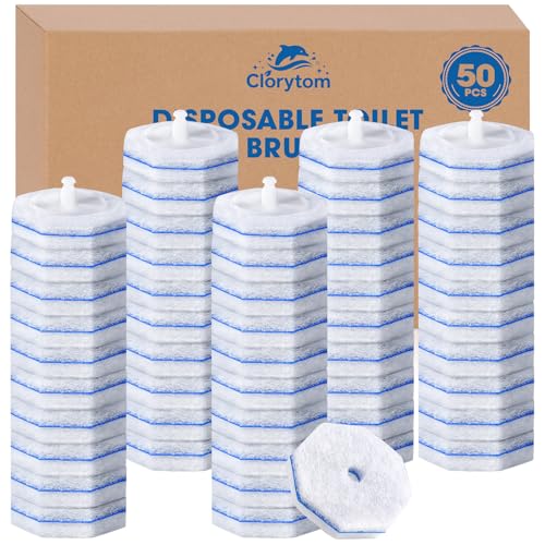 Clorytom 50 Pcs Disposable Toilet Cleaner Refill Pads, Universal Toilet Bowl Brush Replacement Heads, Durable Deep Cleaning Refills, Fresh Scent Bathroom Cleaning Supplies