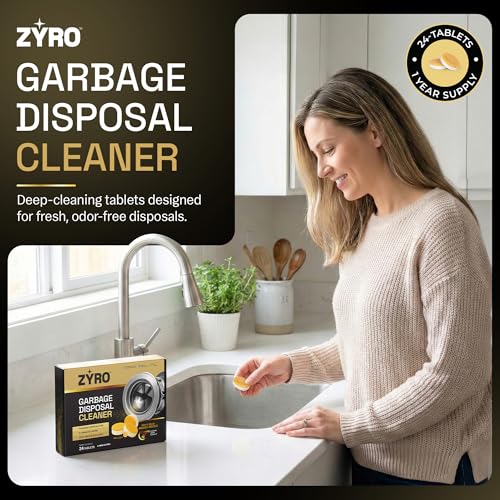 Zyro Garbage Disposal Cleaner and Deodorizer | 24 Pack | Kitchen Sink Cleaner Tablets | Eliminates Odor | Fights Grease & Buildup | Foaming Scrub Action | Citrus Fresh | 1 Year Supply