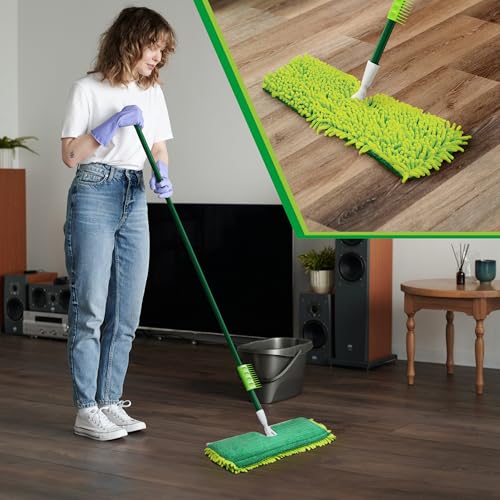 Libman 18" 2-Sided Microfiber Dust Mop, Double Sided Dry Wet Mops for Floor Cleaning, Hardwood, Laminate, Tile Cleaner, 360 Degree Swivel Head, 49” Long Handle