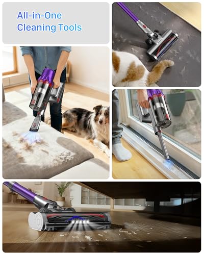 iXlion Cordless Vacuum Cleaner for Home - Powerful Stick Vacuum with HEPA Filter, 55-Min Runtime, LED Light, Anti-Tangle Brush, Detachable Battery,Lightweight Vacuum for Pet Hair,Carpets & Hard Floors