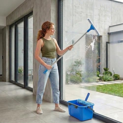 APEXMULI Window Cleaning Kit with 3 Gallon Bucket, 14" Window Squeegee and Scrubber with Long Handle, Professional Window Washing Equipment Cleaner Tool Streak-Free for Home, RV, Commercial Use