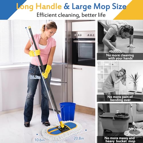 SOBONNE Dust Mop for Floor Cleaning with Washable Cotton Mop Pads