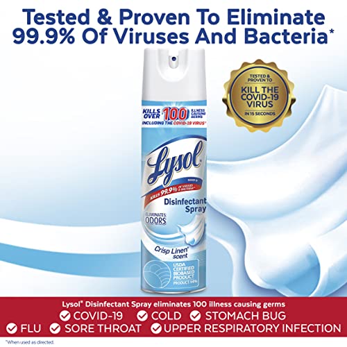 Lysol Bundle containing x2 Lysol Disinfectant Spray for Hard and Soft Surfaces, Crisp Linen, 19 Fl. Oz + Lysol Air Sanitizer Spray, For Air Sanitization and Odor Elimination, White Linen, 10 Fl. Oz