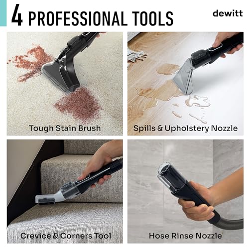 DeWitt Spot Genie Pro Portable Carpet Cleaner Machine, Upholstery Cleaner – Lightweight 7.7lb Pet Stain & Odor Remover with 4 Cleaning Tools, Compact Design for Home, Car, and Furniture
