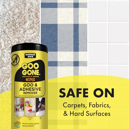 Goo Gone Clean Up Wipes Adhesive Remover - 24 Count - Removes Adhesive Residue Labels Stickers Crayon Tree Sap Gum Masking Tape Glue and More