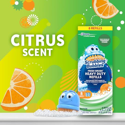 Scrubbing Bubbles Toilet Bowl Wand Cleaner Refills, Fresh Brush Heavy Duty Cleaner Toilet Refill Pads, Removes Limescale & Odors, Citrus Scent, 8 Count (Pack of 8)