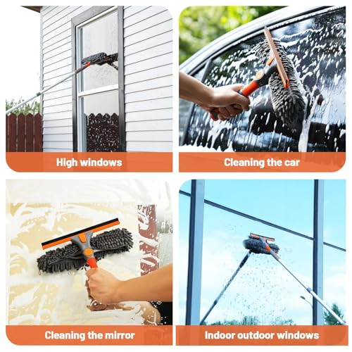Eazer 2-in-1 Window Cleaner Tool, 64'' Window Squeegee for Home, Window Cleaning Squeegee Kit with Telescopic Pole, Window Washing Kit with Rotatable Bendable Head(Threaded + Telescopic) - EAW01
