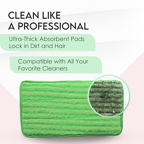 Turbo Mops Reusable Floor Mop Pads - Pack of 2, Machine Washable, 12-inch Microfiber Mop Refills - Compatible with Swiffer Wet Jet - Household Cleaning Tools