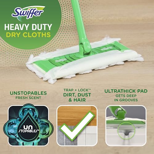 Swiffer Sweeper Heavy Duty Dry Multi-Surface Cloth Refills for Floor Sweeping and Cleaning, Unstopables Fresh Scent, 20 Count