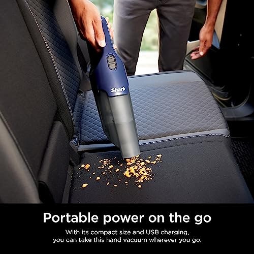 Shark Cyclone PET Handheld Vacuum | HyperVelocity Suction | Powerful Pet Hair, Home & Car Cleaning | USB Rechargable| Lightweight | Crevice Tool & Multi Surface Pet Tool | Navy Blue/Grey | CH701