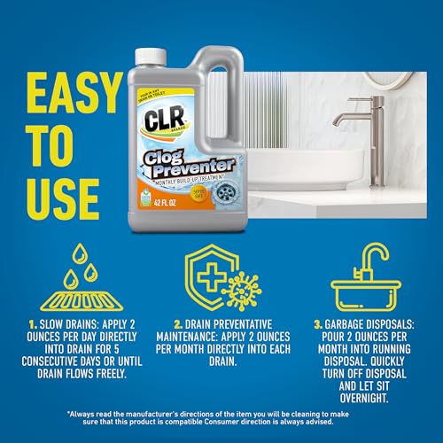 CLR Brands® Clog Preventer Clear Pipes and Drains Monthly Drain Build Up Remover, Helps Degrade Sources of Clogs to Keep Drains Flowing Smoothly, Safe on All Pipes and Drains - 80 Ounce Bottle