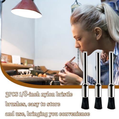 405-02 mini Nylon Bristle Brush for Dremel Brushes,Pen Brush End Brush for Drill, 1/8" Shank Diameter Mini Rotary Tool Accessory（3PCS