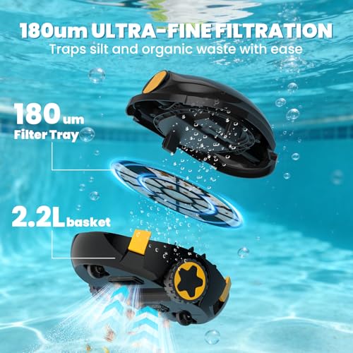 Y20 Robotic Pool Cleaner, Cordless Pool Vacuum for Above Ground & Inground Flat Pools with Dual Motors, 130 Min Runtime, Auto-Parking, Powerful Pool Vacuum Robot for Up to 1200 Sq.Ft