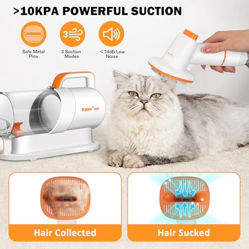 PAWING Dog Grooming Vacuum, All-in-1 Professional Deshedding Tools for Dogs & Cats - Low Noise Dogs Vacuum Cleaner with 2L Large Capacity Dust Cup for Shedding Pet Hair